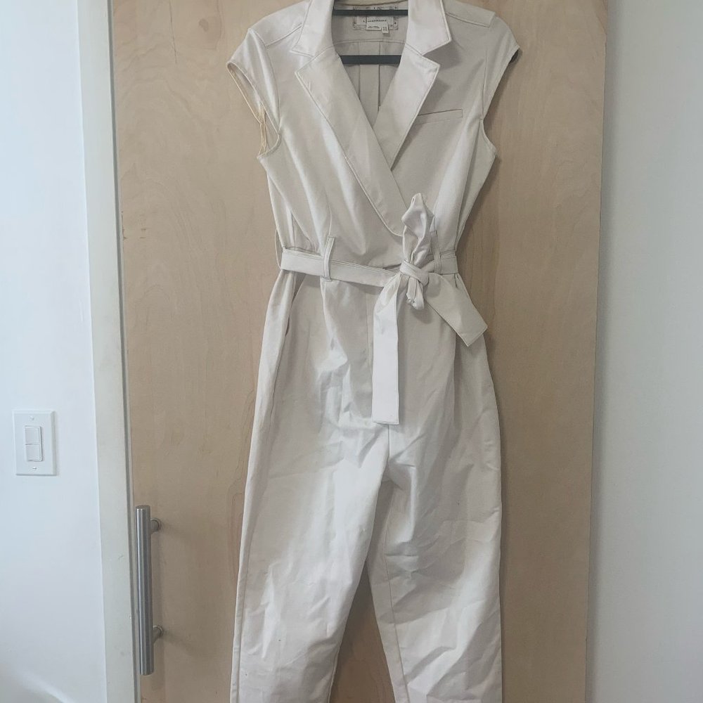 Anthropologie Cream Sleeveless Wrap Jumpsuit